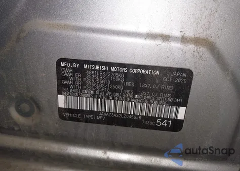 2020 Mitsubishi Outlander Es 2.4 S-Awc из США, поврежденный, VIN JA4AZ3A32LZ045956